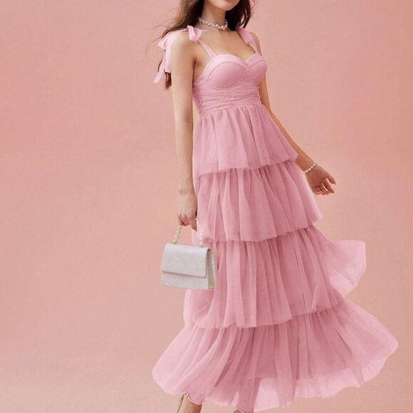 Dresses & Skirts - Pink Party Women's Layered Bow-Tie Sleeveless Dress